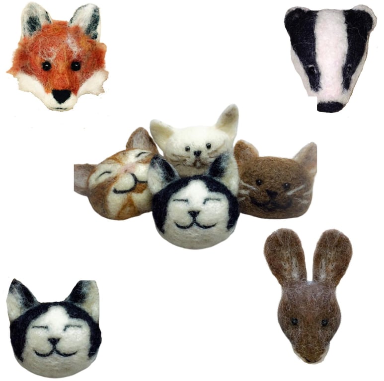 Animal brooch kit great for nervous beginners - Cat, Hare, Badger or Fox