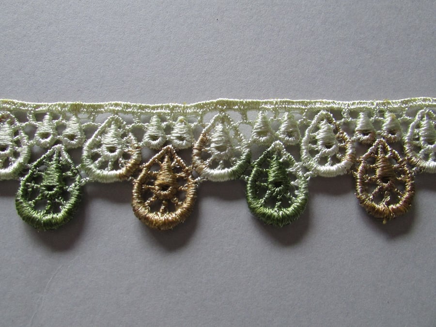 Green, Cream & Brown Ombre Venise Guipure Lace sold by the metre