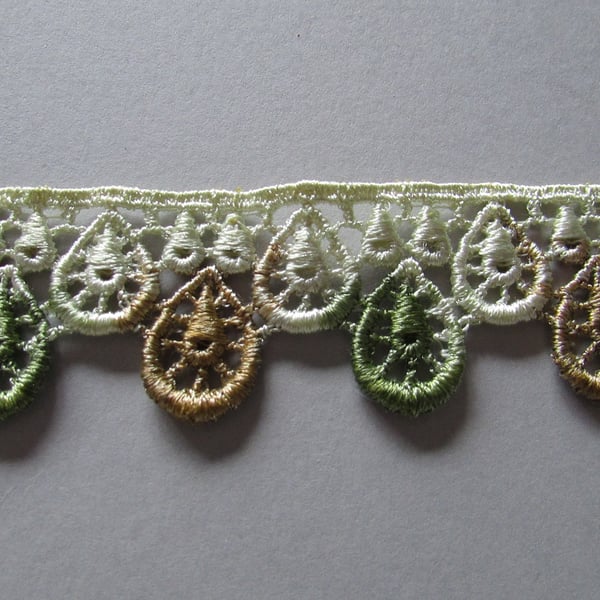 Green, Cream & Brown Ombre Venise Guipure Lace sold by the metre