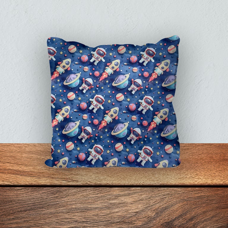 Children's Cushion, Nursery Mini Cushion, Handmade Cushion-Spacemen Design-128