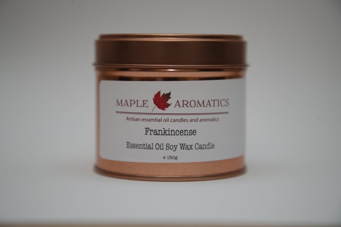 Maple Aromatics Frankincense Soy Wax Rose Gold 150g Candle Tin