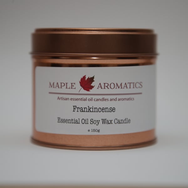 Maple Aromatics Frankincense Soy Wax Rose Gold 150g Candle Tin