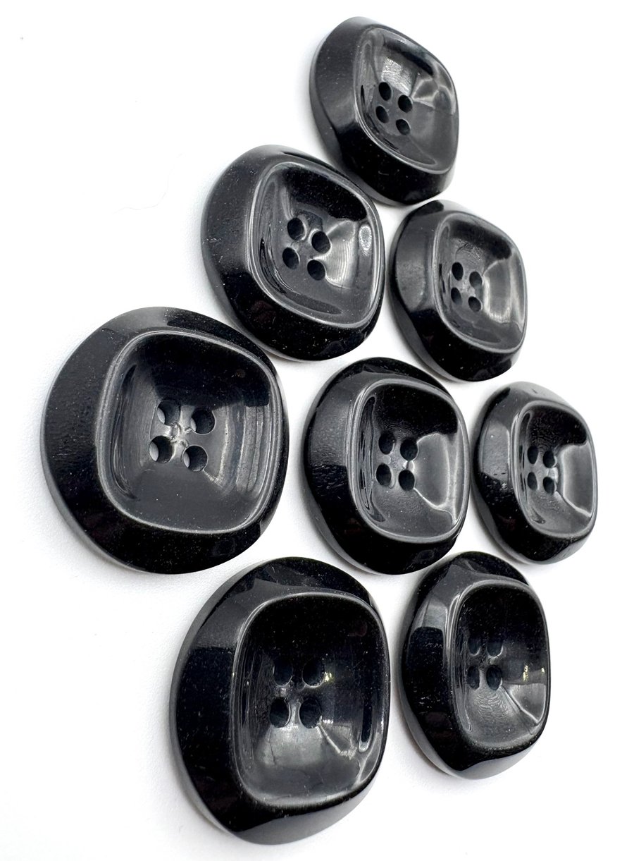 8 Black Round Dish Buttons with Square Indent, 28mm Wide! Chunky Knits