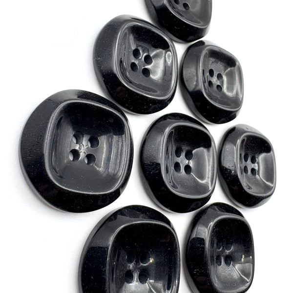 8 Black Round Dish Buttons with Square Indent, 28mm Wide! Chunky Knits