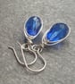 Cobalt blue teardrop earrings, Sterling silver ear wires - Image 6
