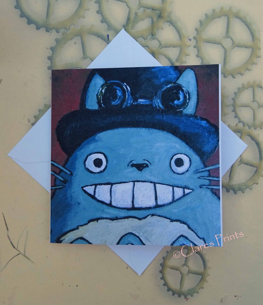 Steampunk Totoro Blank Greeting Card From my Original Acrylic Painting