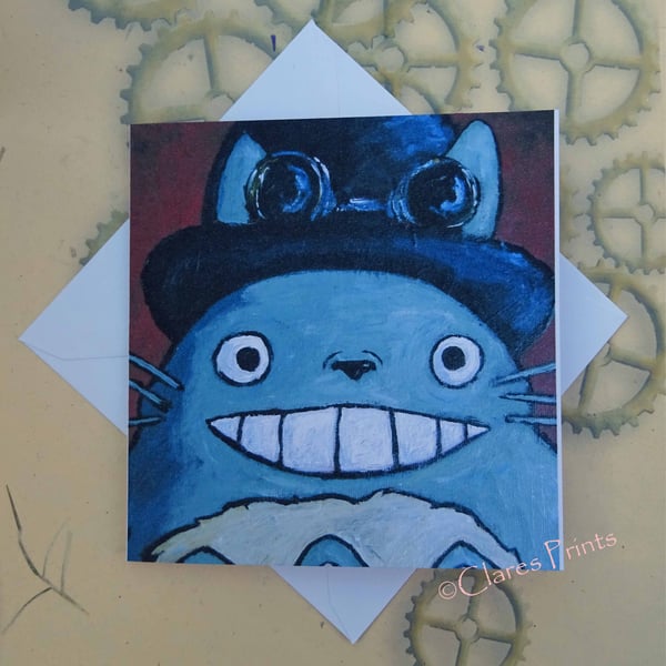 Steampunk Totoro Blank Greeting Card From my Original Acrylic Painting