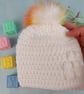 White Crochet Newborn Baby Hat with Rainbow Faux Fur Pom, 0-3 Months - Image 2