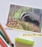 Little Badger finds some Mushrooms, original animal drawing, letterbox art gift - Image 3