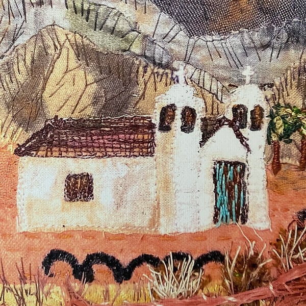 A place to meet, church con the desert, original art print