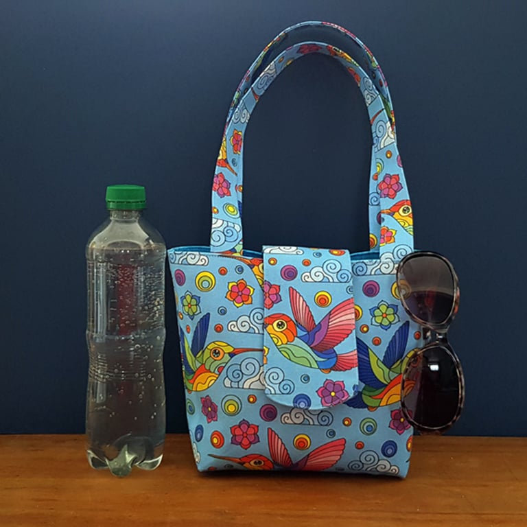 Rainbow Hummingbird Tote Bag - Colourful Small Fabric Handbag