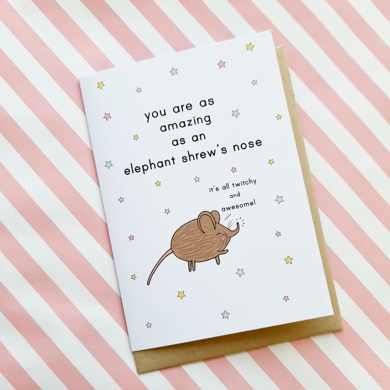Elephant Shrew Greetings Card A6 - Motivational - Positivity - Good Luck - Sengi