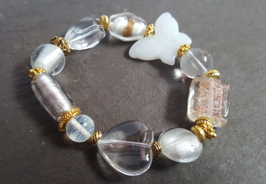 Handmade Multi Beaded Glass Bracelet - Clear 