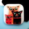 Handmade Fused Glass 'Cats' Brooch