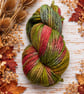 200g Hand dyed super chunky merino yarn, autumnal mixed greens red palette W27