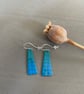 Enamel drop earrings, Teal with blue squares - silver hooks - Image 4