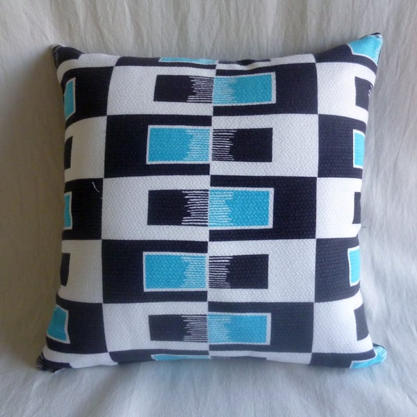  1960s  vintage black and turquoise op art fabric cushion cover
