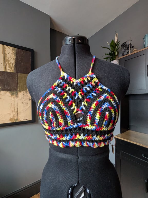 XS handmade crochet halter neck bralette top adjustable corset design