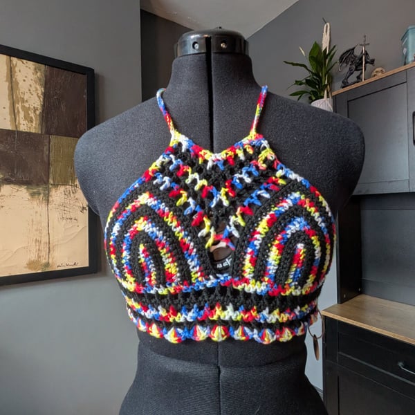 XS handmade crochet halter neck bralette top adjustable corset design