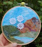 Embroidered landscape in a hoop