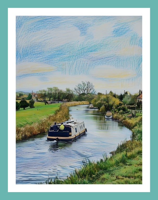 Narrow Boat On The Fens Norfolk Autumn Time Greeting Card A5 