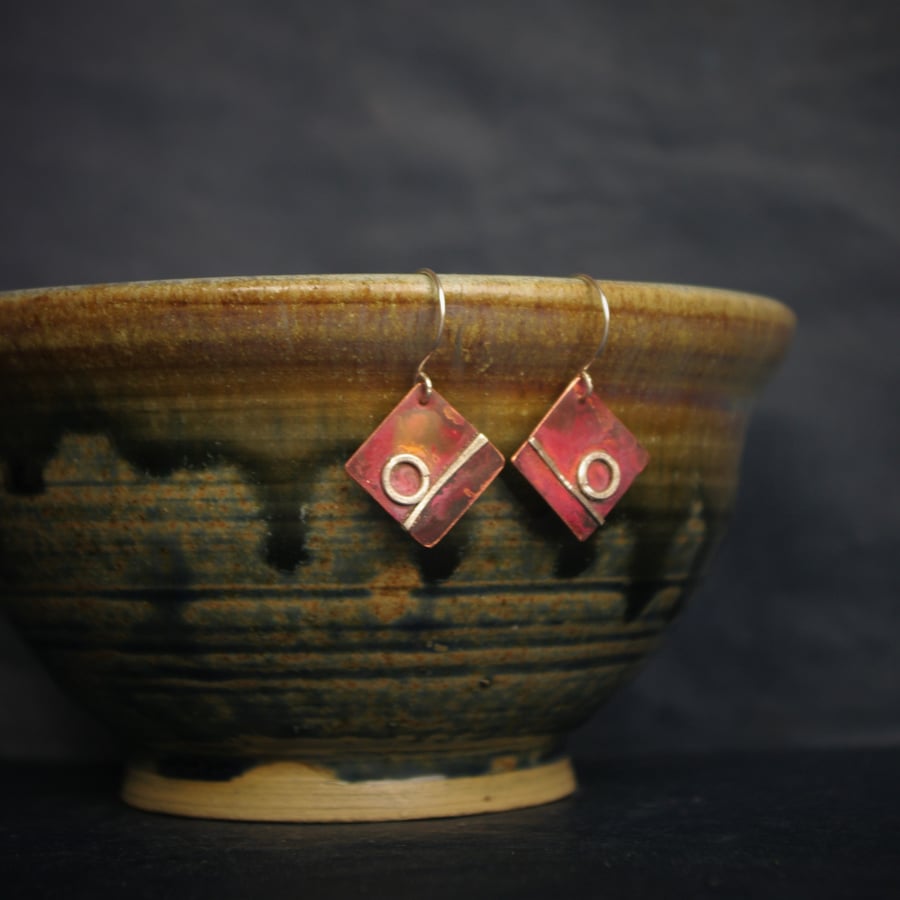Geometric Copper and Silver  Dangle Earrings