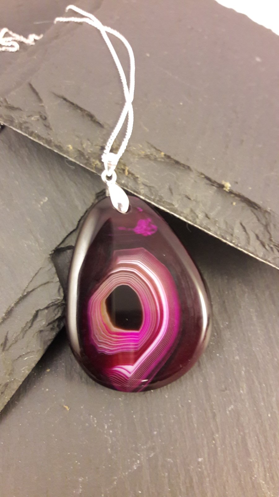 Pink Stripe Agate Pendant with Sterling Silver Chain