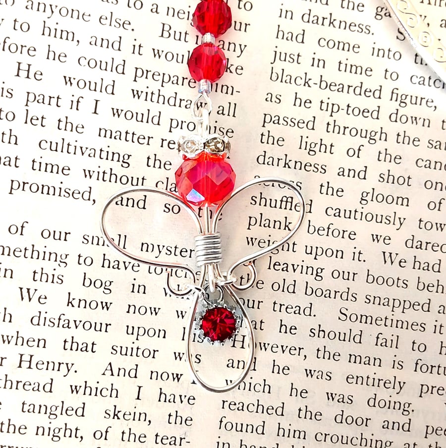 Angel Bookmark - Garnet Gift - Handmade Book Jewellery Red