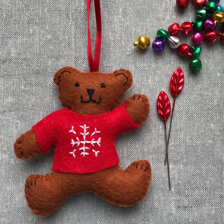 Teddy Bear Christmas Tree Decoration - red jumper