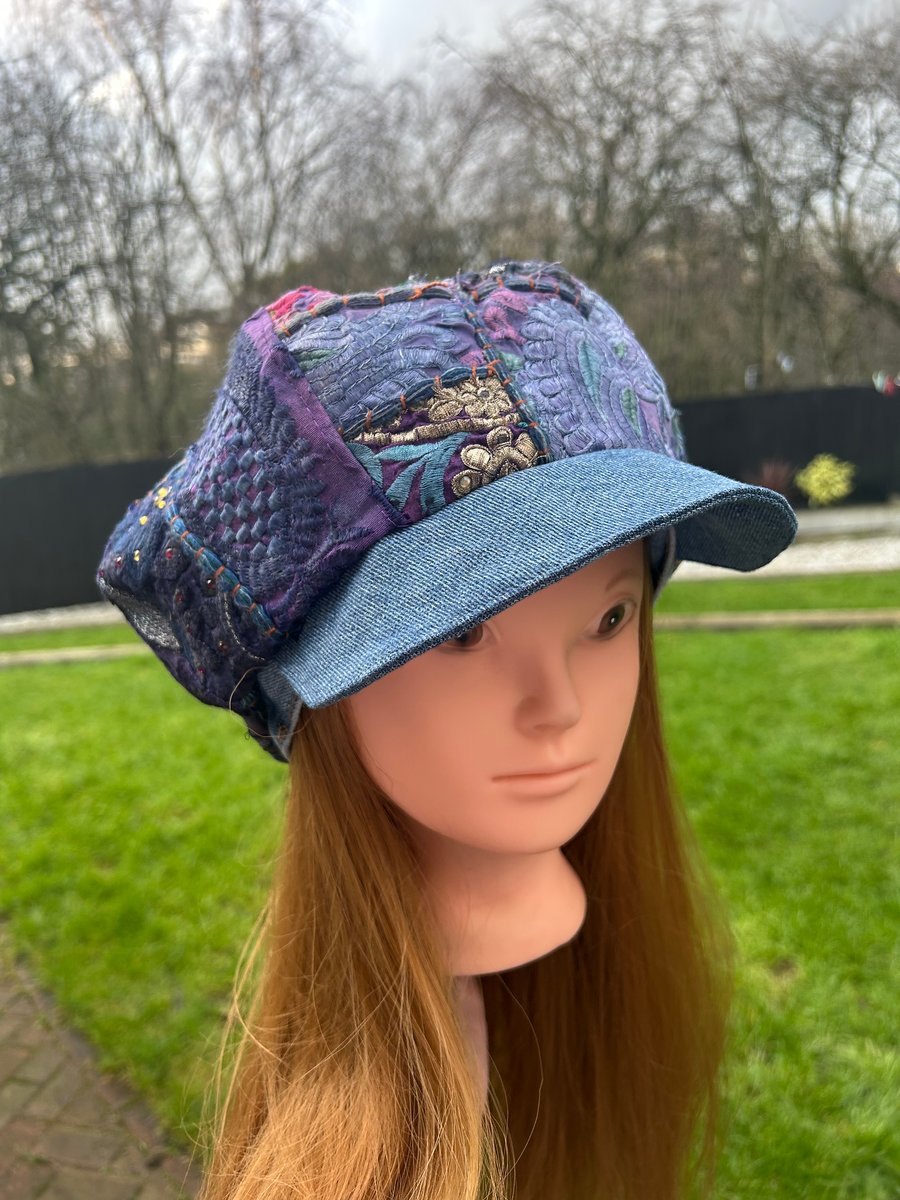 Womens baker boy cap - Purple - Denim