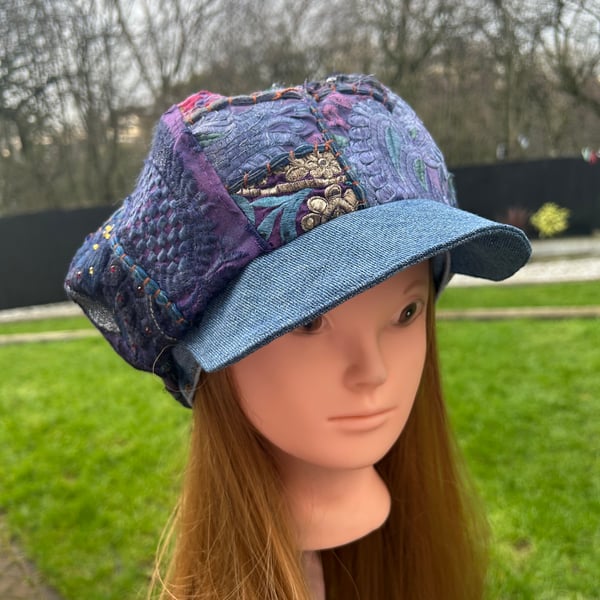 Womens baker boy cap - Purple - Denim