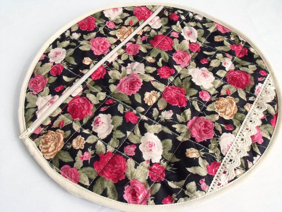 round quilted pyjama case, nightwear bag for your nighty, rose print fabric
