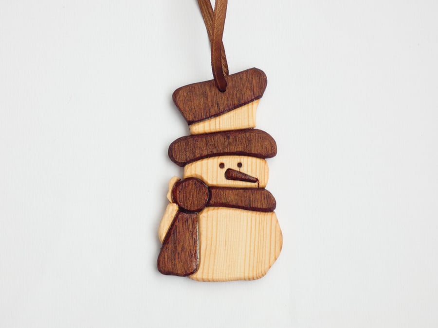 Handmade Wooden Snowman Christmas Decoration