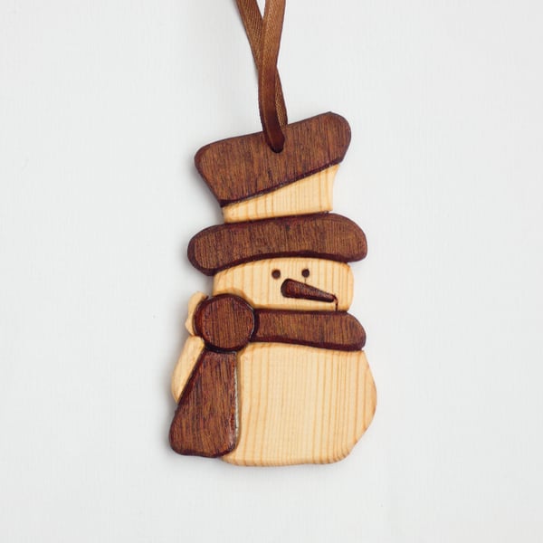 Handmade Wooden Snowman Christmas Decoration