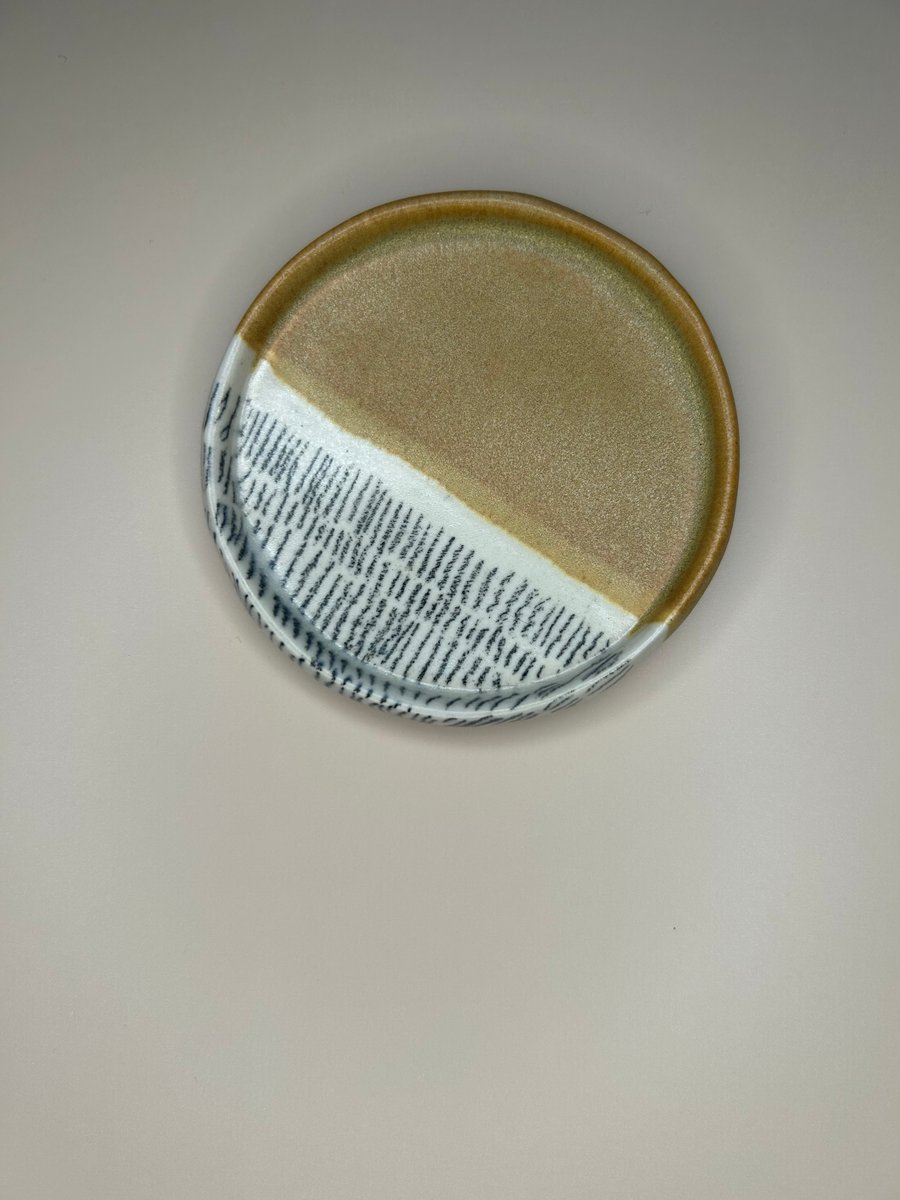 Yellow stripe ceramic small coaster dish