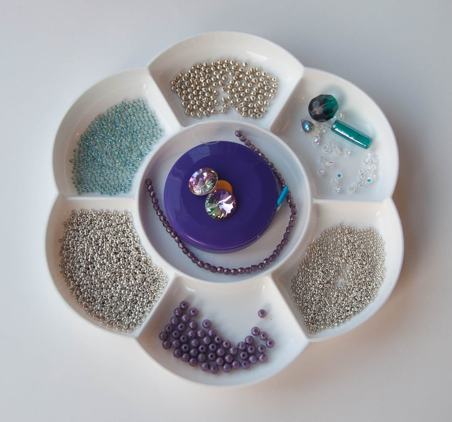 Materials Pack for Baroque Tape Measure Surround - Silver, Amethyst & Sea Foam
