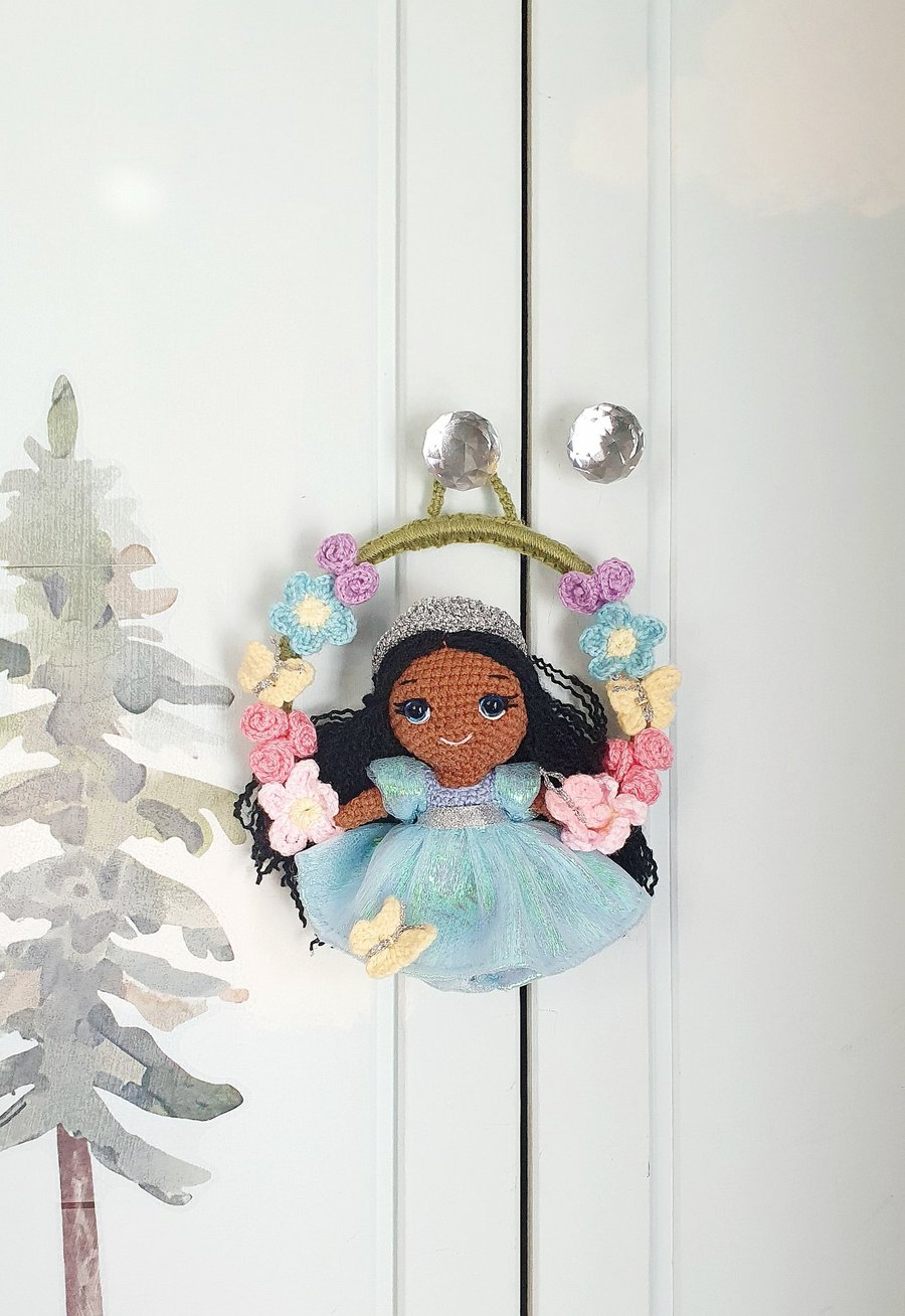 Nursery decor, Amigurimi Floral Princess, Hanging Macrame hoop