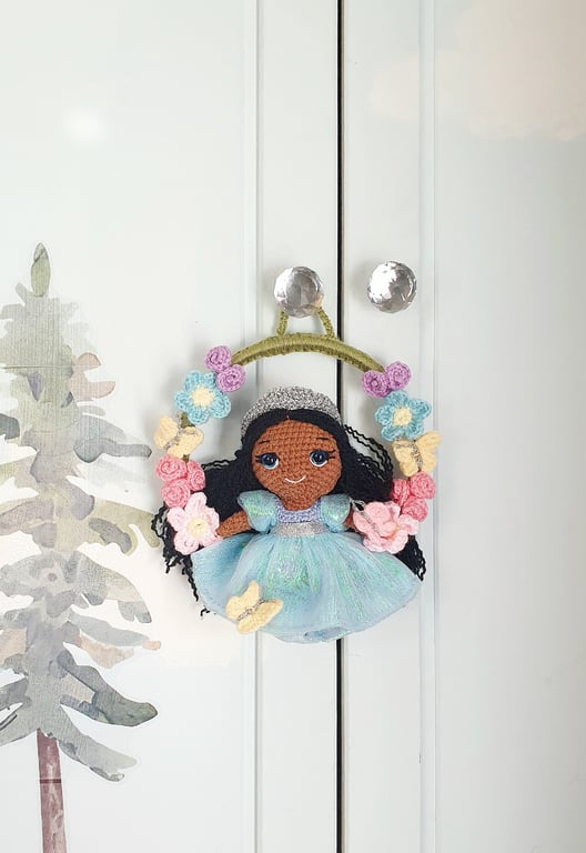 Nursery decor, Amigurimi Floral Princess, Hanging Macrame hoop
