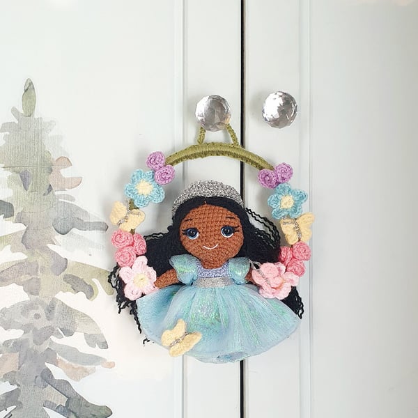 Nursery decor, Amigurimi Floral Princess, Hanging Macrame hoop