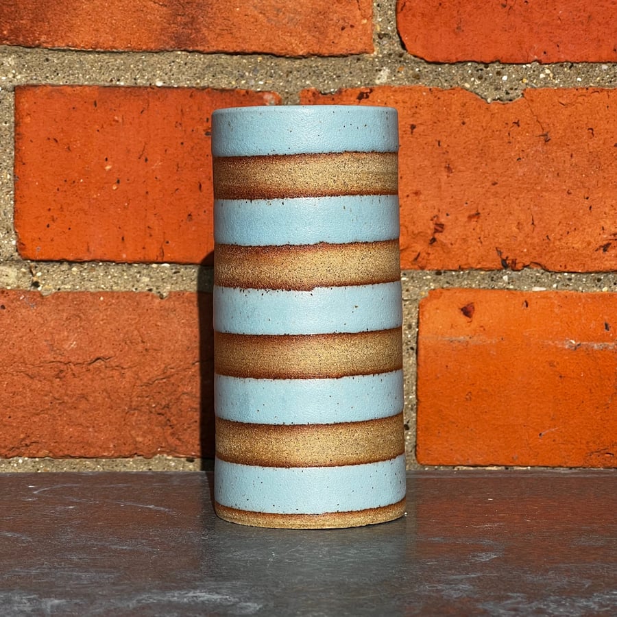 Hand made blue striped pottery vase