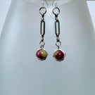 Silver Paperclip Chain Bead Earrings.