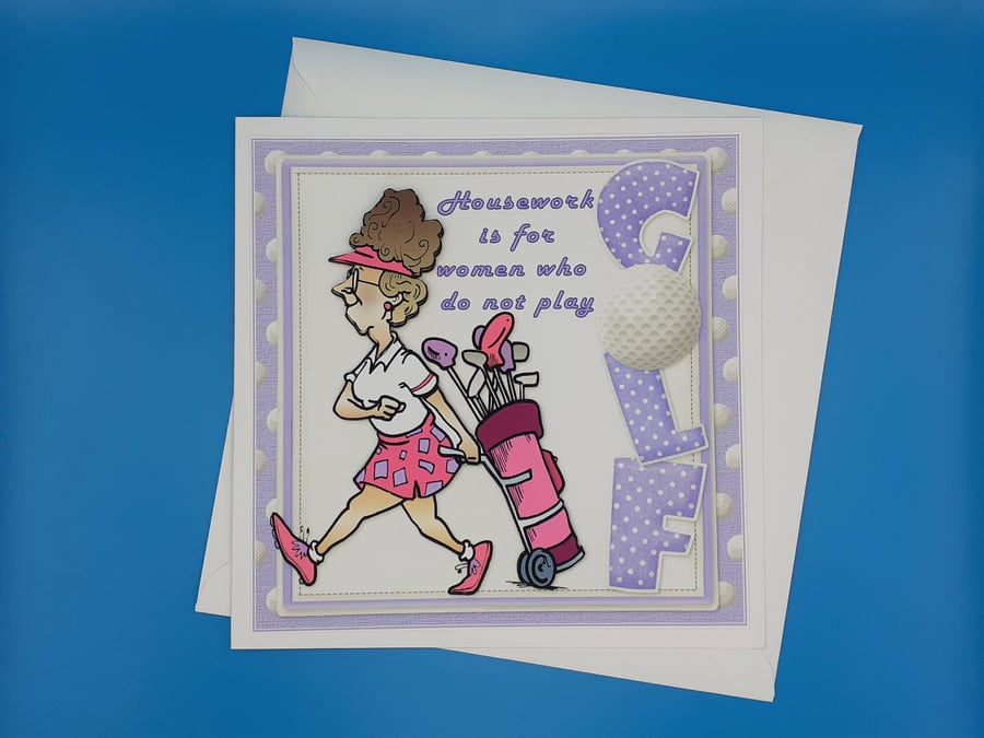 Women's Golf Birthday Card, Female, Large, Decoupage 