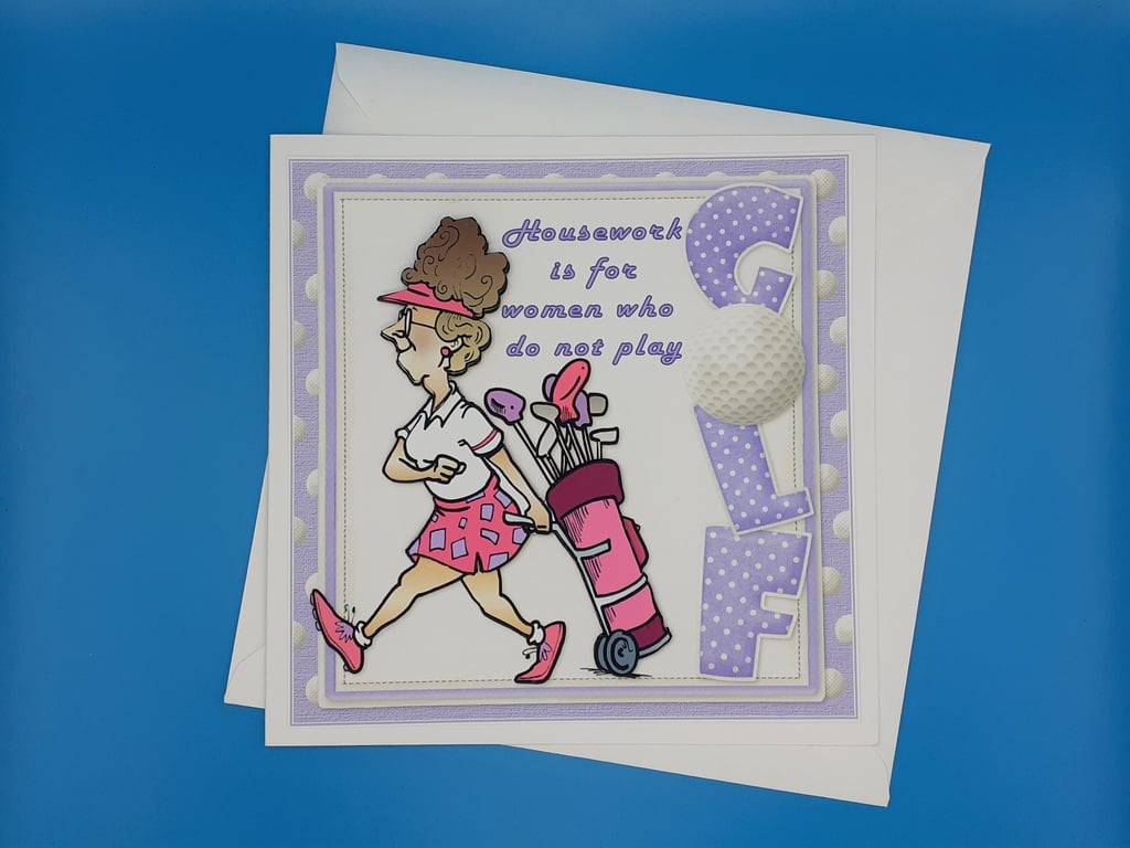 Women's Golf Birthday Card, Female, Large, Decoupage 