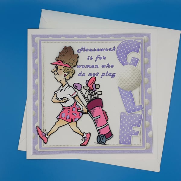Women's Golf Birthday Card, Female, Large, Decoupage 