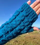 Hand knitted fingerless gloves,featuring cable knit pattern      DARK TURQUOISE  - Image 5