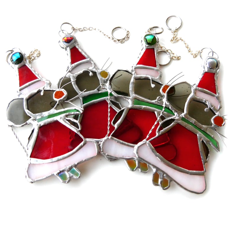 Mouse Christmas Tree Stained Glass Suncatcher Xmas decoration