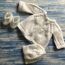 Hand knitted newborn baby set in white