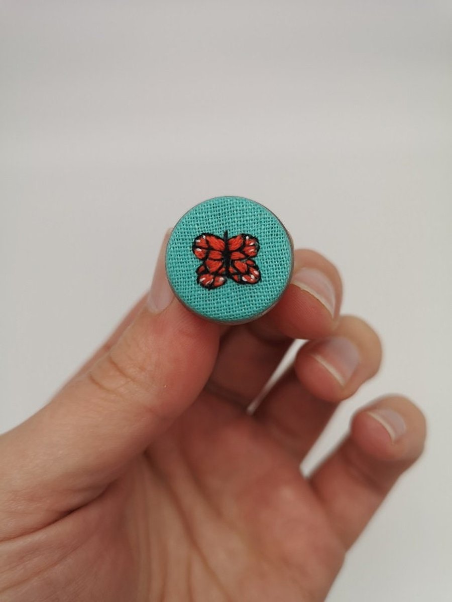 Hand Embroidered Butterfly Pin
