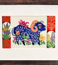 Chinese paper-cut cards, card for rabbit lover, card for Aries, Aries the ram - Image 5