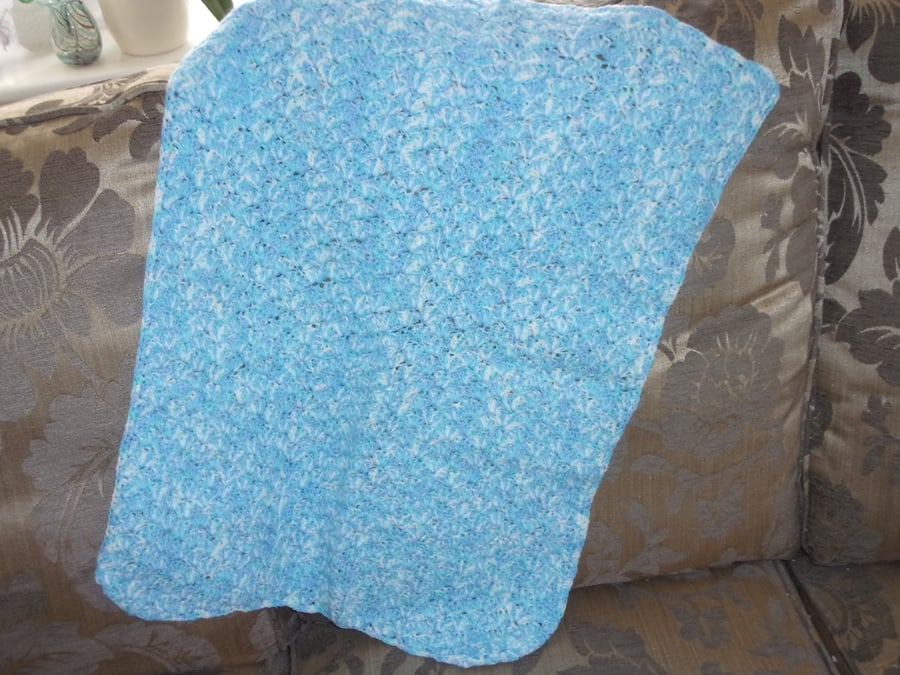 Blue Random Crochet Pram Blanket - REDUCED PRICE